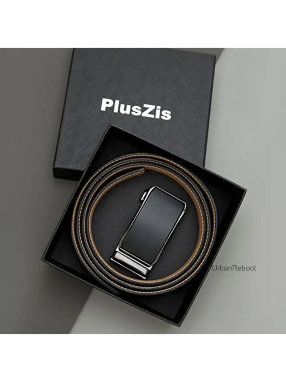 Men's Leather Ratchet Dress Belt Big and Tall with Automatic Buckle, Adjustable